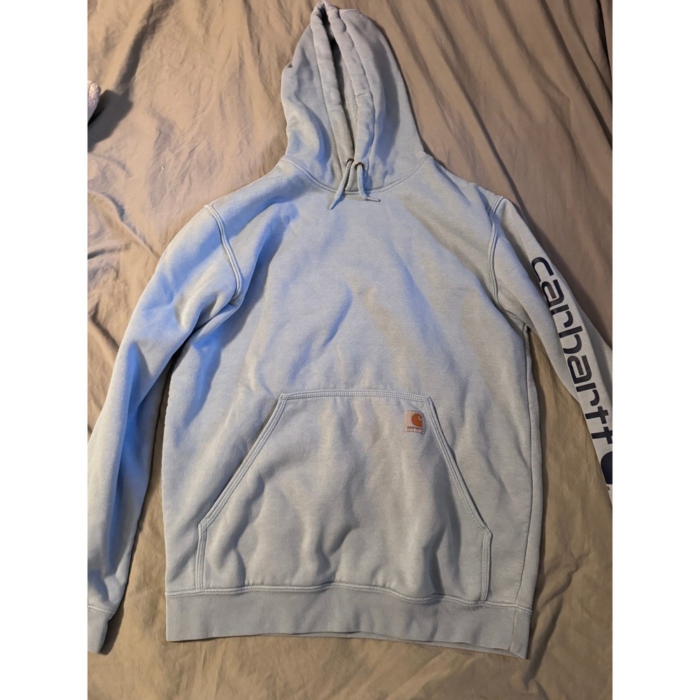 Carhartt‎ Mens Loose Fit Midweight Logo Sleeve Hoodie Light Blue Size M